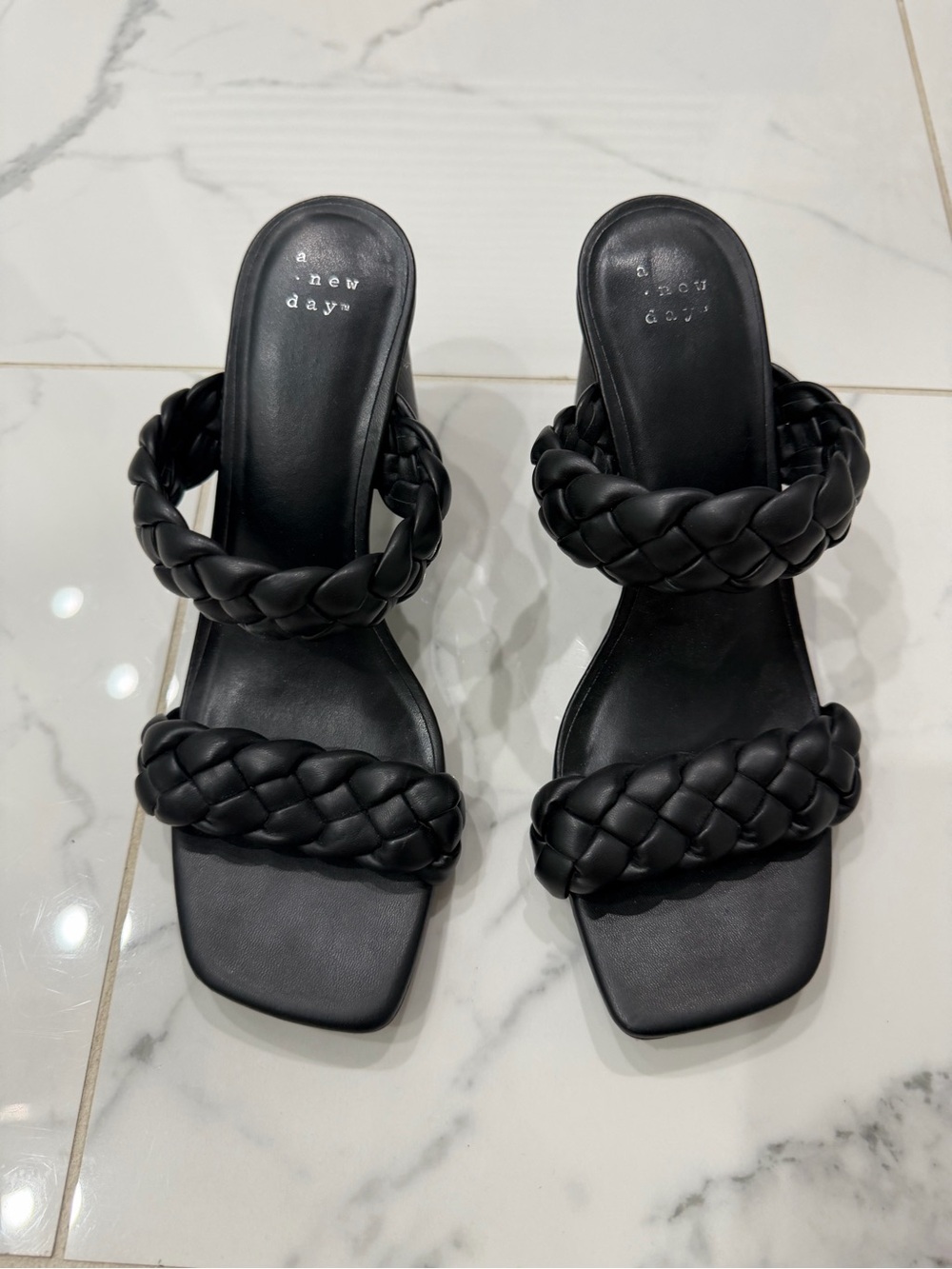 a new day Black Braided Double-Strap Slide Mules